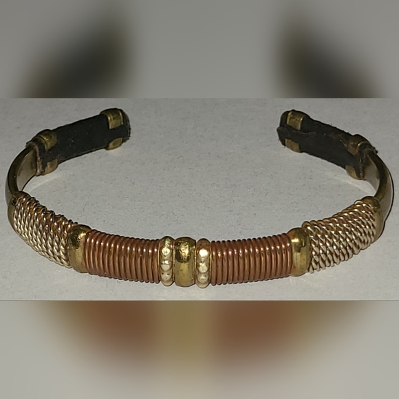 Accessories Vintage Copper Brass Leather Adjustable Cuff Bangle